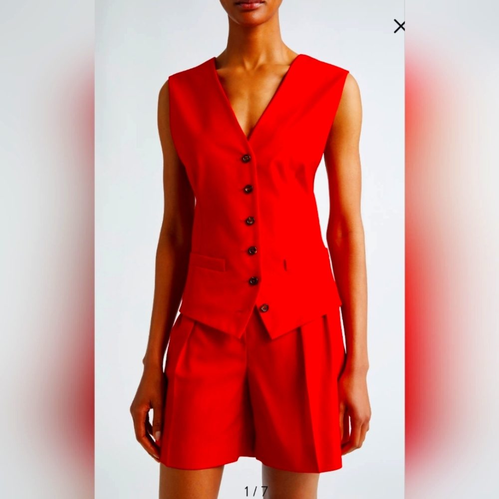 MAX MARO  Zuai Virgin Wool Suiting Waistcoat Red Size 10 NEW